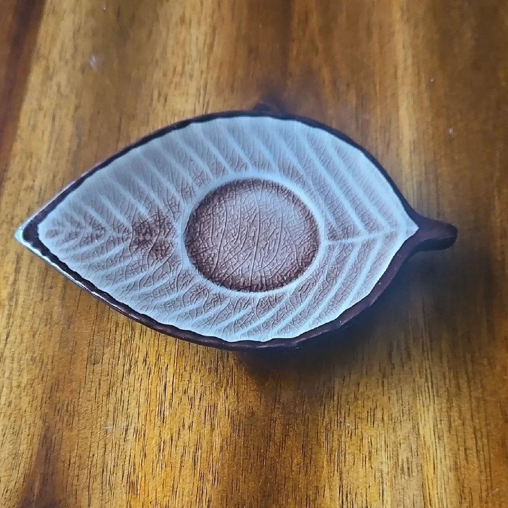 Pier 1 Imports Leaf-Shaped Ceramic Trinket Dishes - Green, Cream, Brown